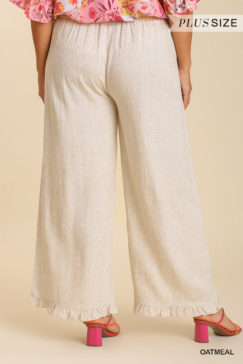 UMGEE® Linen Ruffle Trim Pants (Plus)