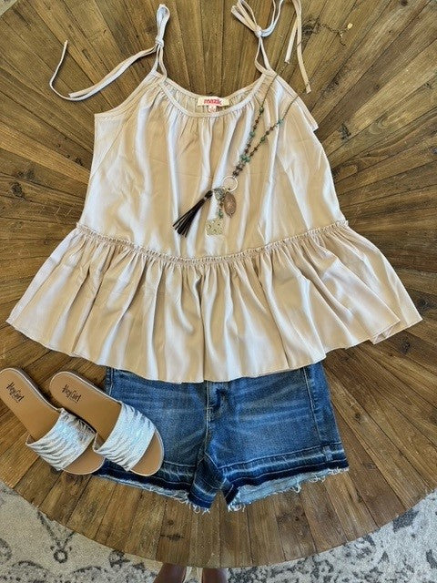 Shoulder Tie Ruffle Tiered Baby Doll Top