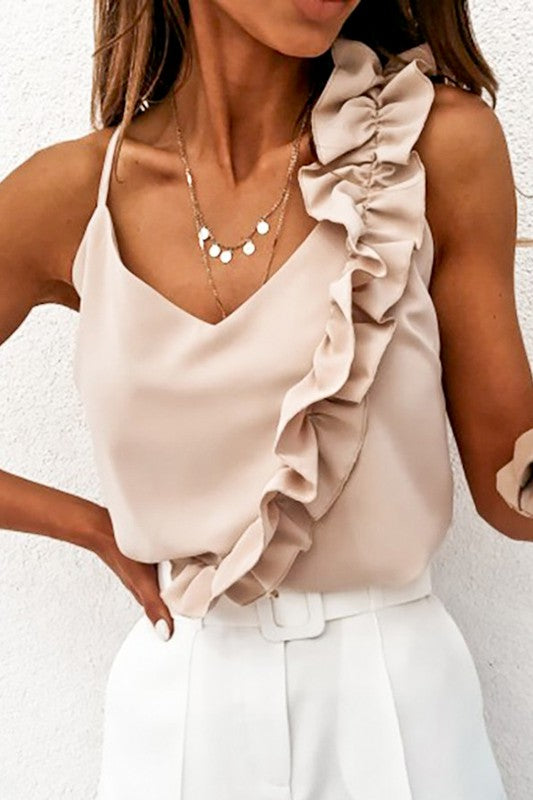 Irregular Ruffle Detail Sleeveless top