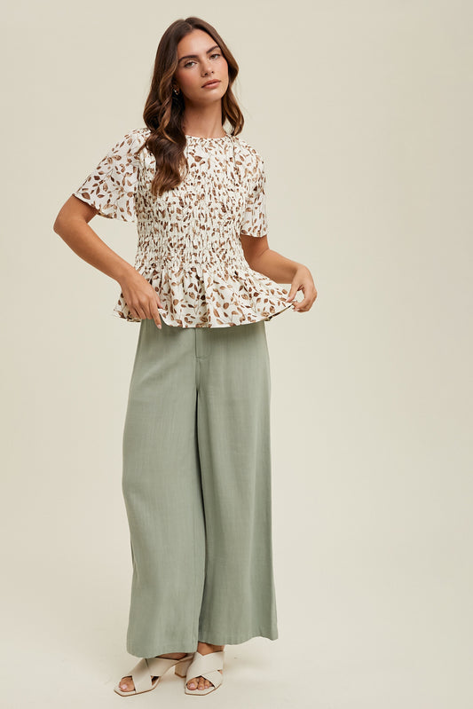 FLORAL SMOCKED PEPLUM BLOUSE
