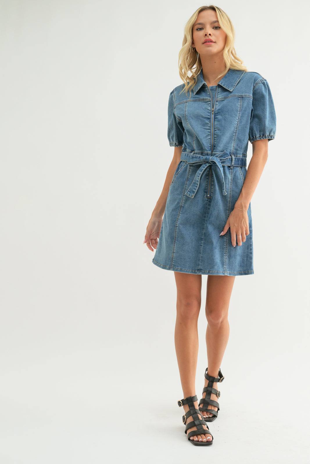 Denim Puff Sleeve Mini Dress