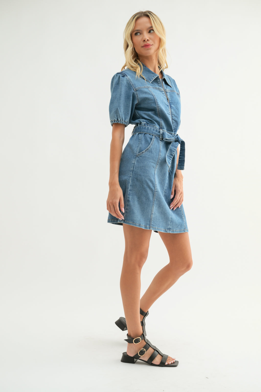 Denim Puff Sleeve Mini Dress