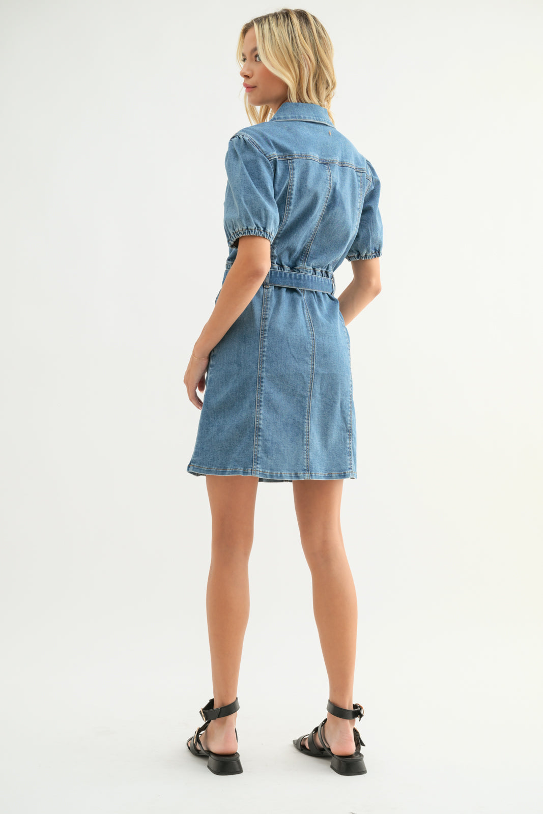 Denim Puff Sleeve Mini Dress