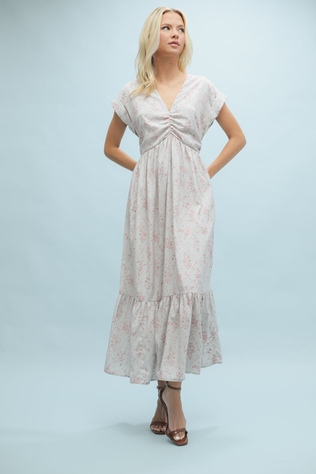 Wishlist FLORAL CINCH-FRONT MIDI DRESS
