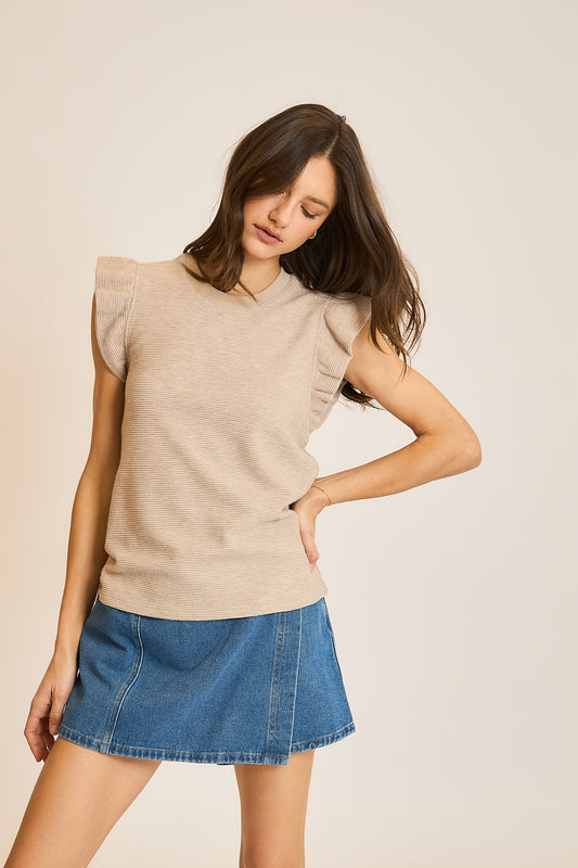 SWEET STUFF Ruffle Top - Stone