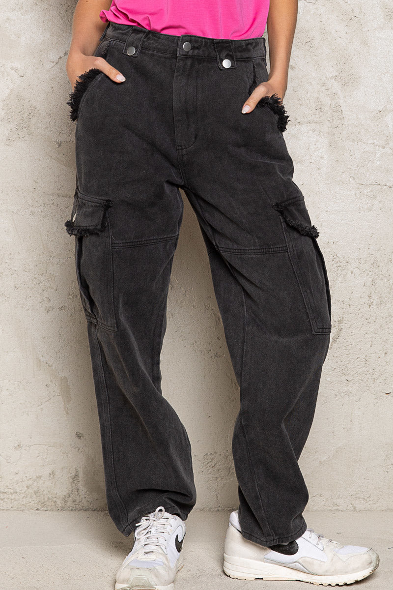 Black Baggy Mom Cargo Jean