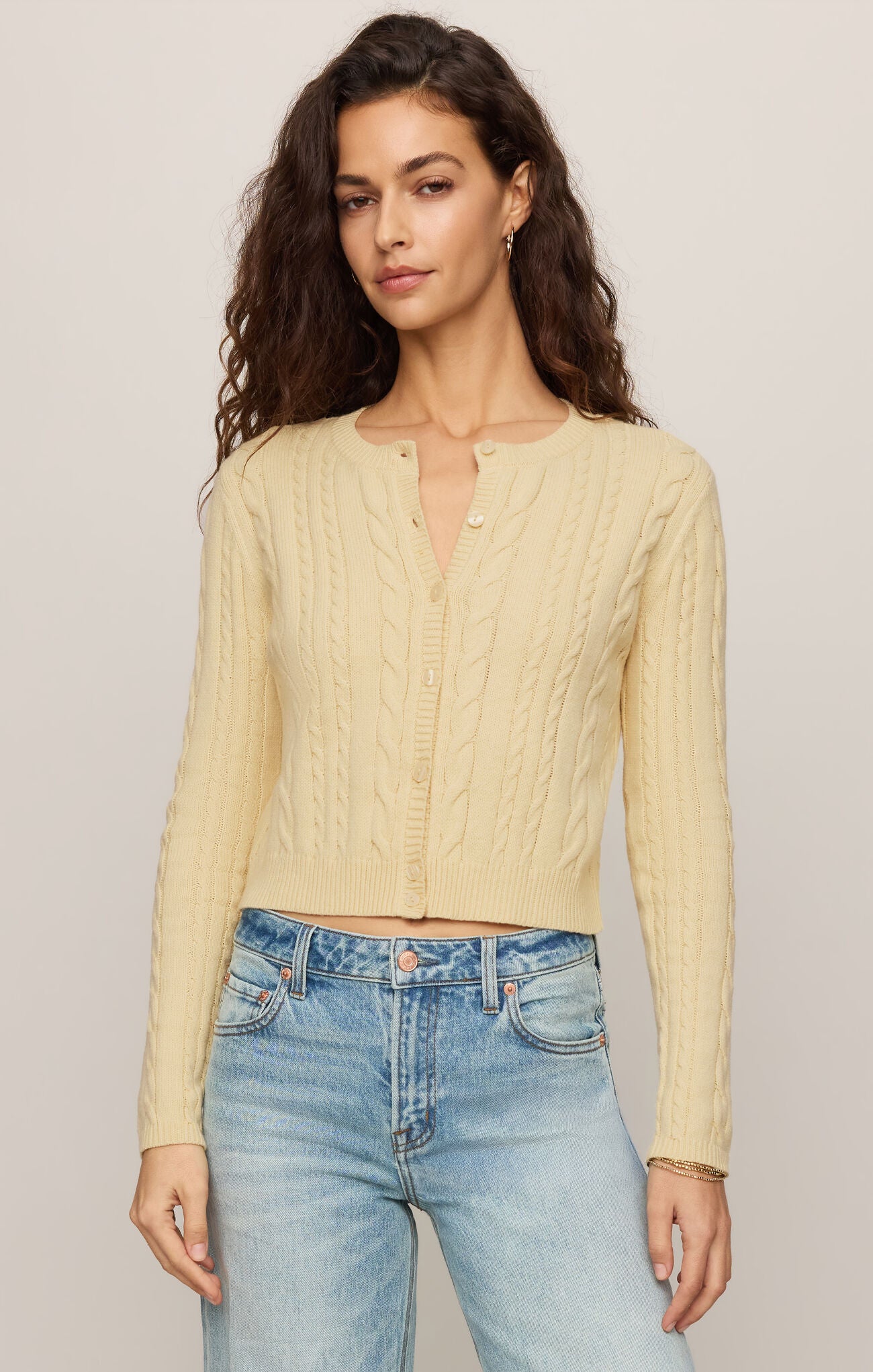 Cera Long Sleeve Cardigan in Lemon