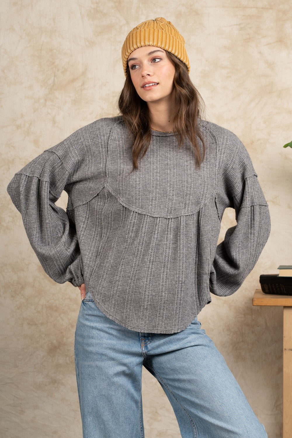 Waffle Knit Babydoll Top