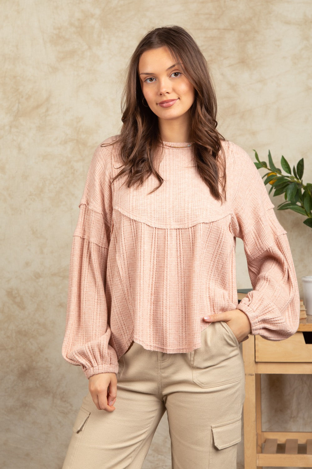 Waffle Knit Babydoll Top