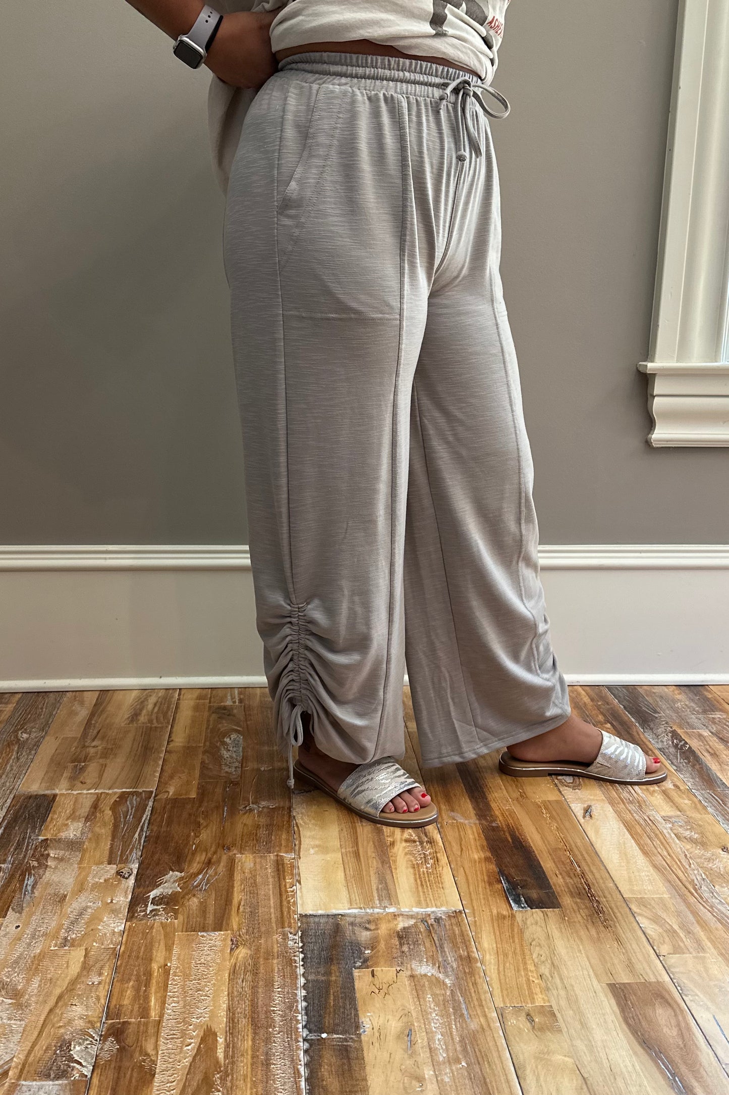 French Terry Knit Pants With Ruched Detail