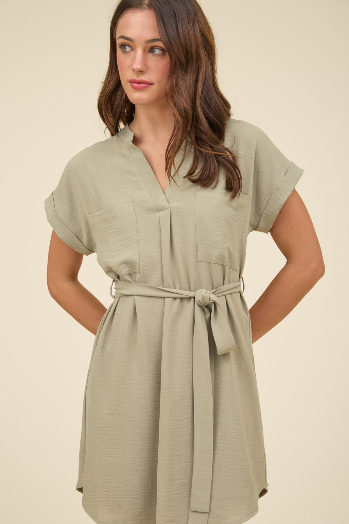 Blu Pepper BACK IT UP Dress - Light Olive