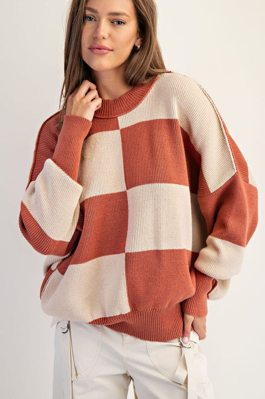 Cozy Escape Checkered Sweater