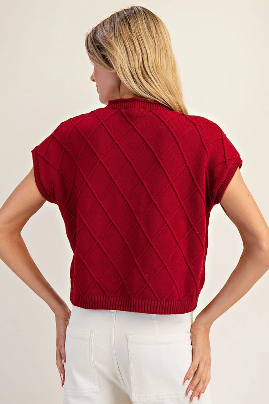 Wine Diamond Cap Sleeve Sweater