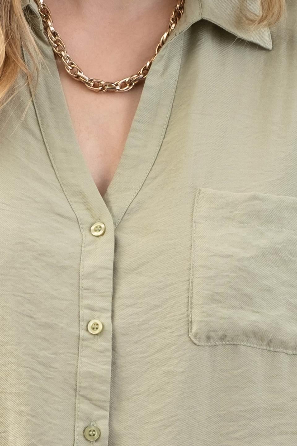 Tab Sleeve Button Down Top-Sage