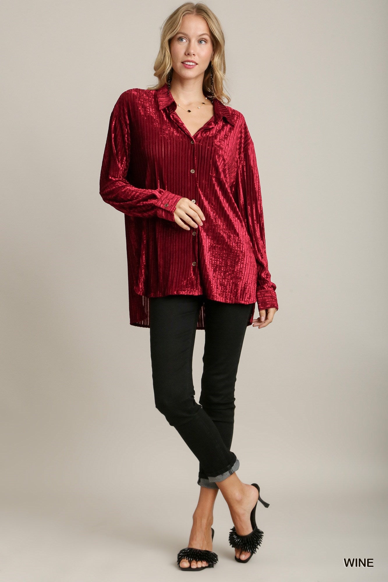 Stripped Crushed Velvet Button Down Shirt