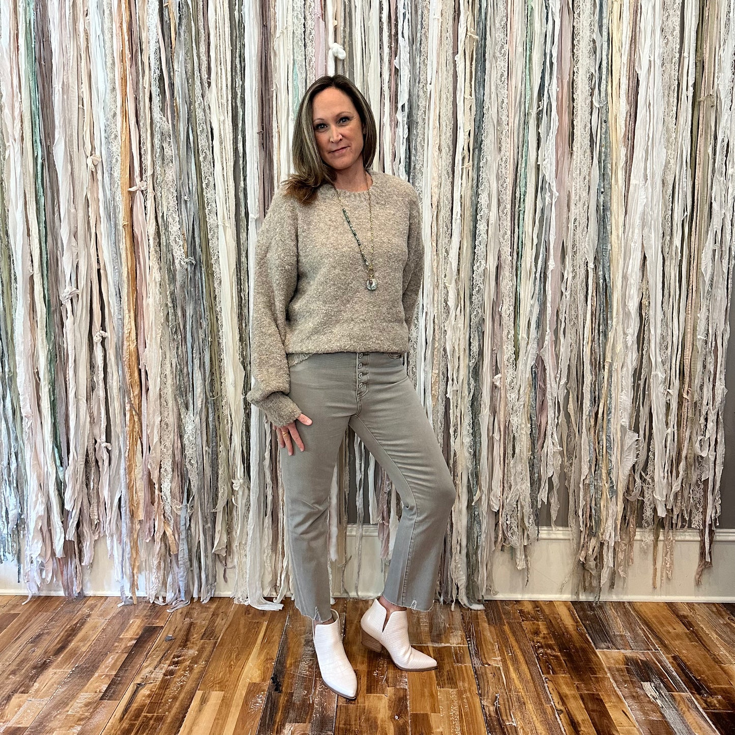 Fuzzy Cozy Sweater With Bishop Sleeve