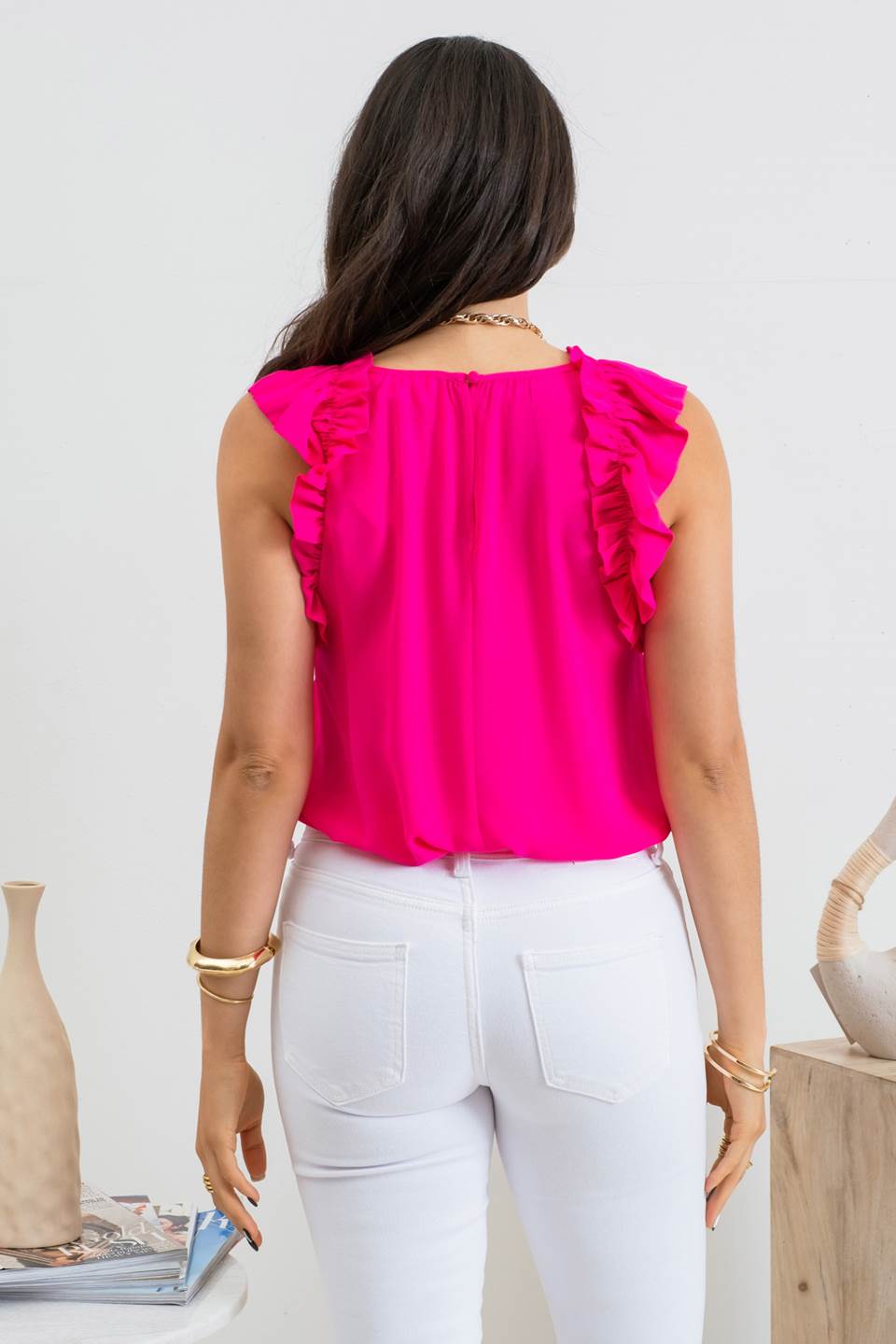 "Pink Summer" Ruffle Sleeve Top- Fuchsia