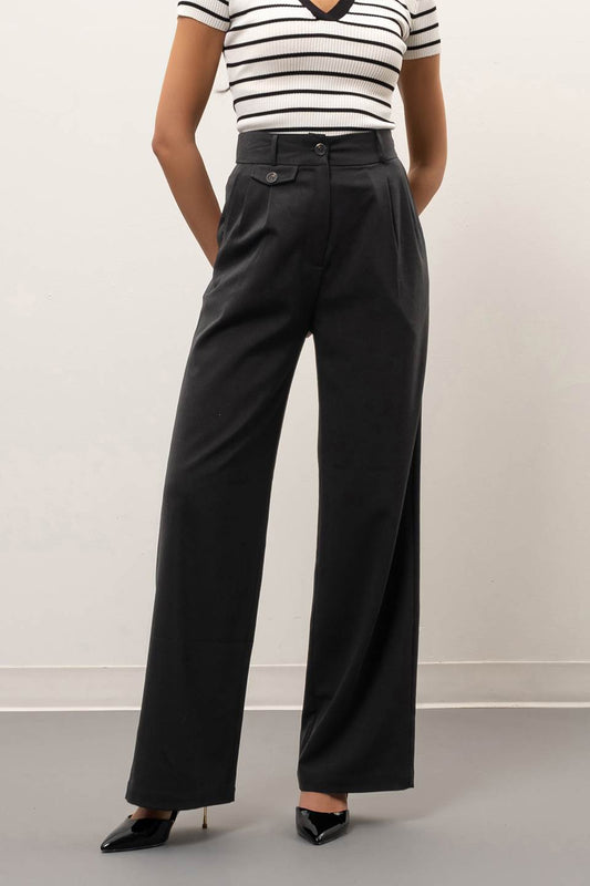 Wide Leg Trousers- Black