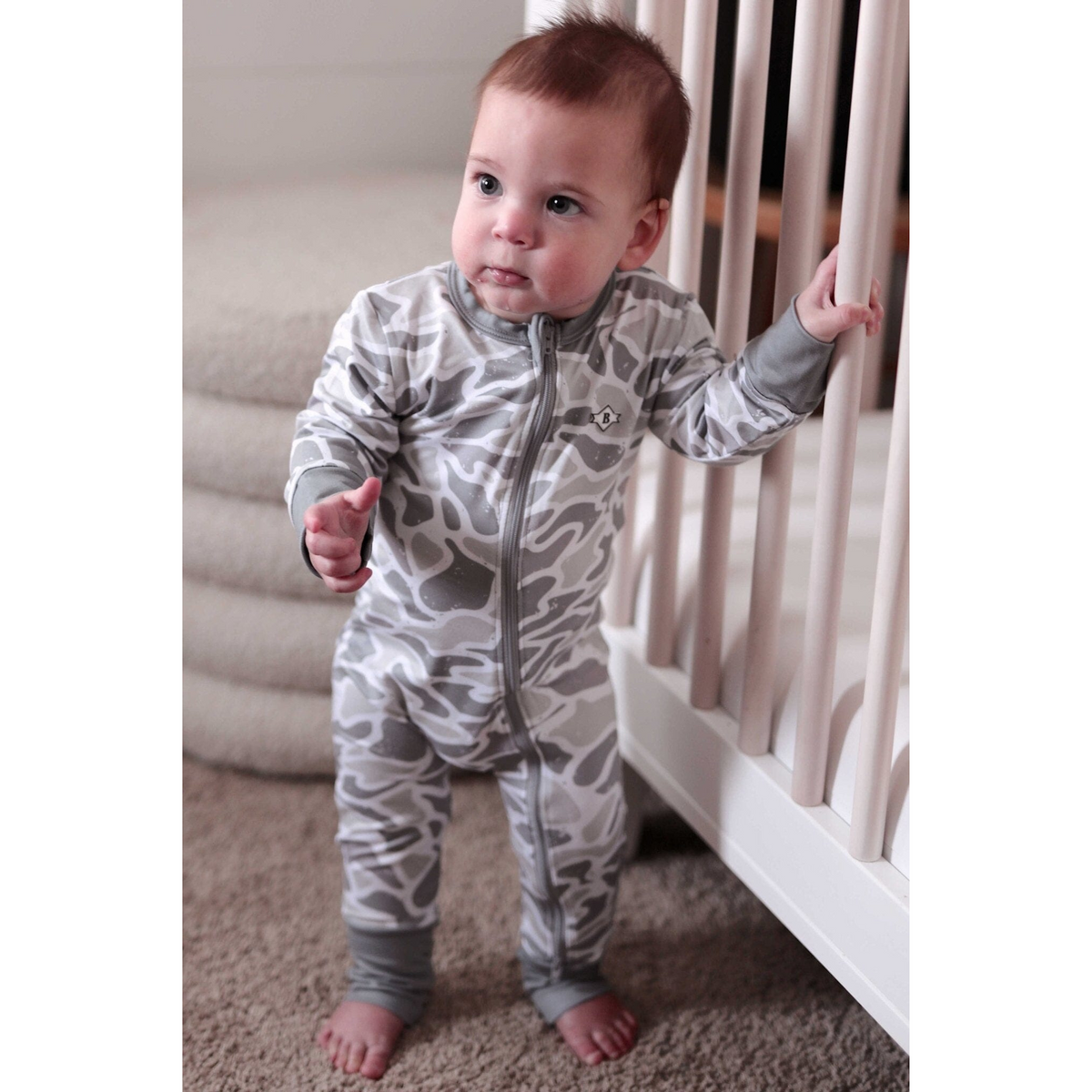 Baby Zip Up Onesie- White Camo