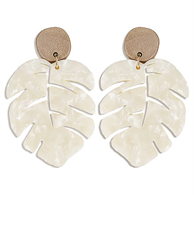 White Monstera Earrings