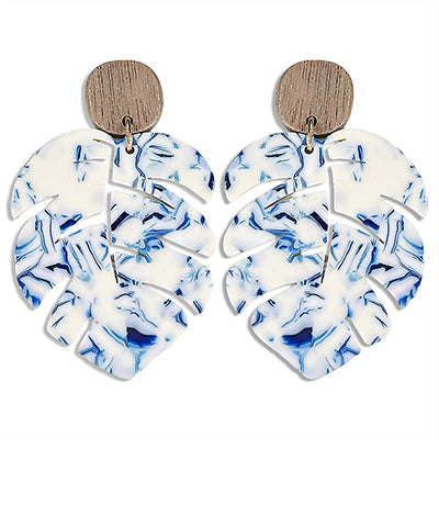 Blue Monstera Earrings