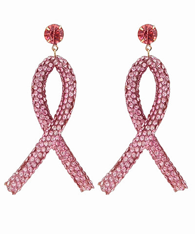 Sparkly Pink Ribbon Earrings