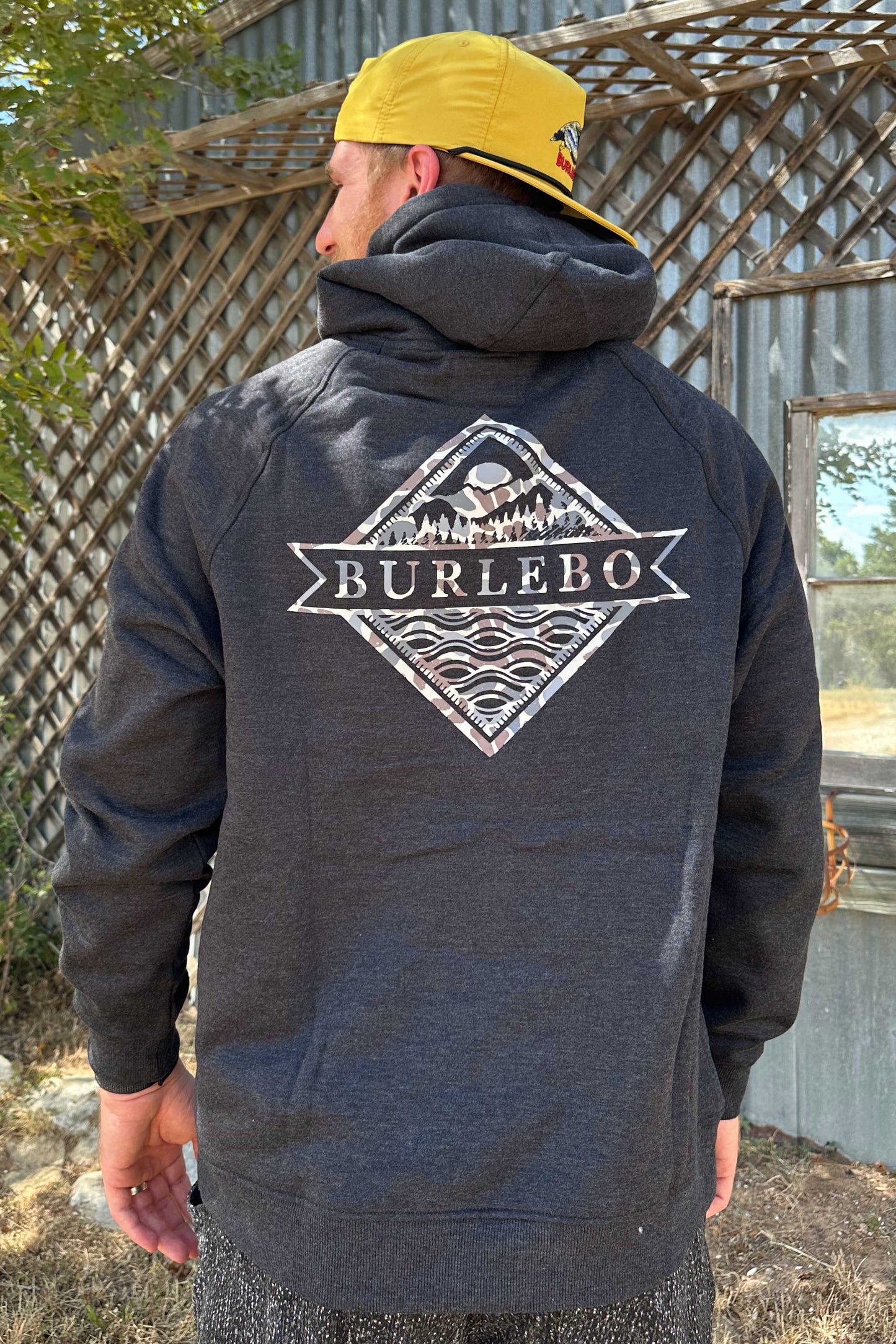 Burlebo Fleece Hoodie - Camo Signature Logo in Heather Black