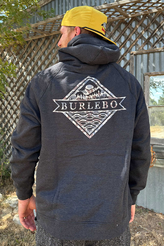 Burlebo Fleece Hoodie - Camo Signature Logo in Heather Black