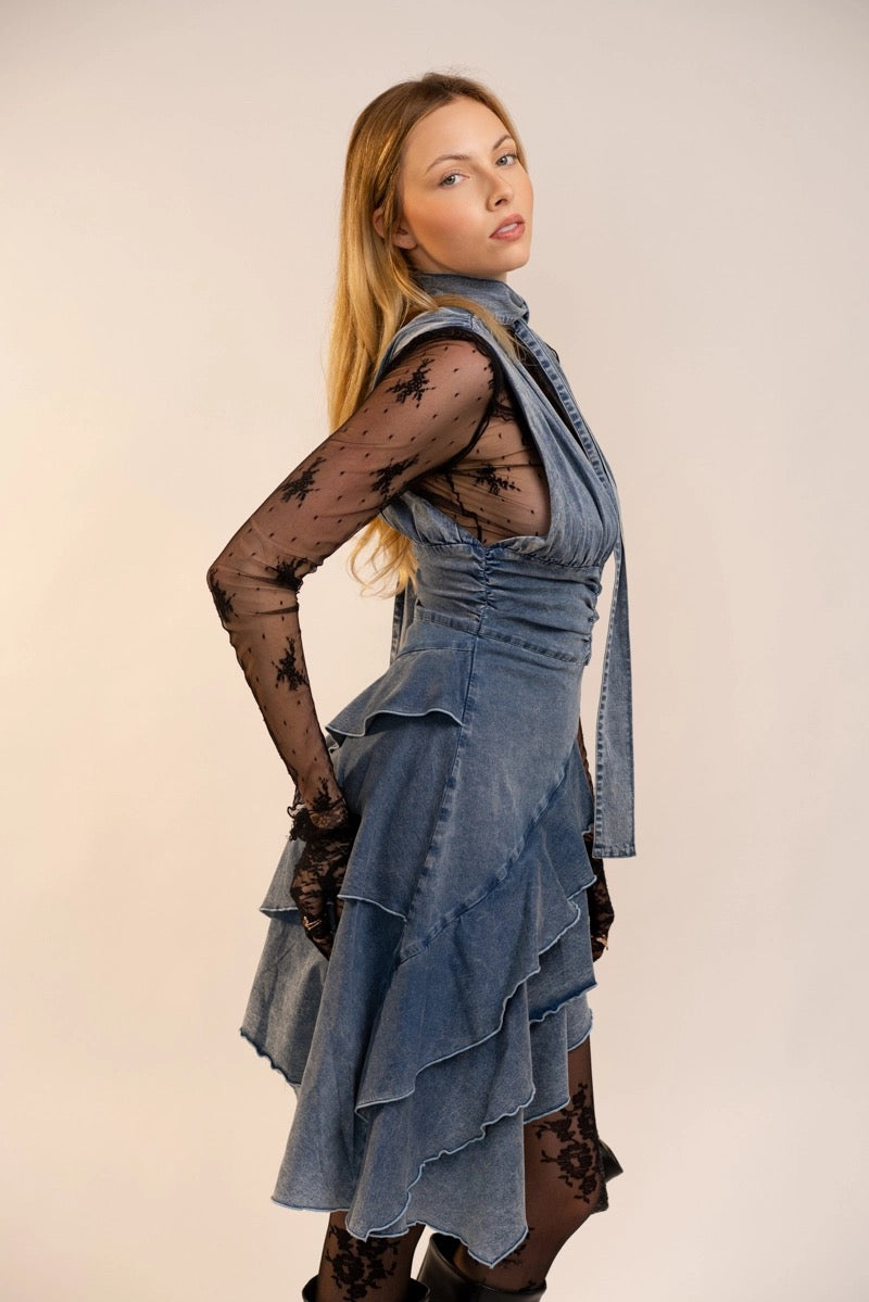 Diagonal Layered Denim Dress