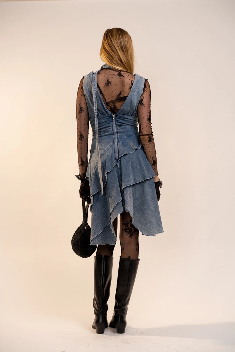 Diagonal Layered Denim Dress