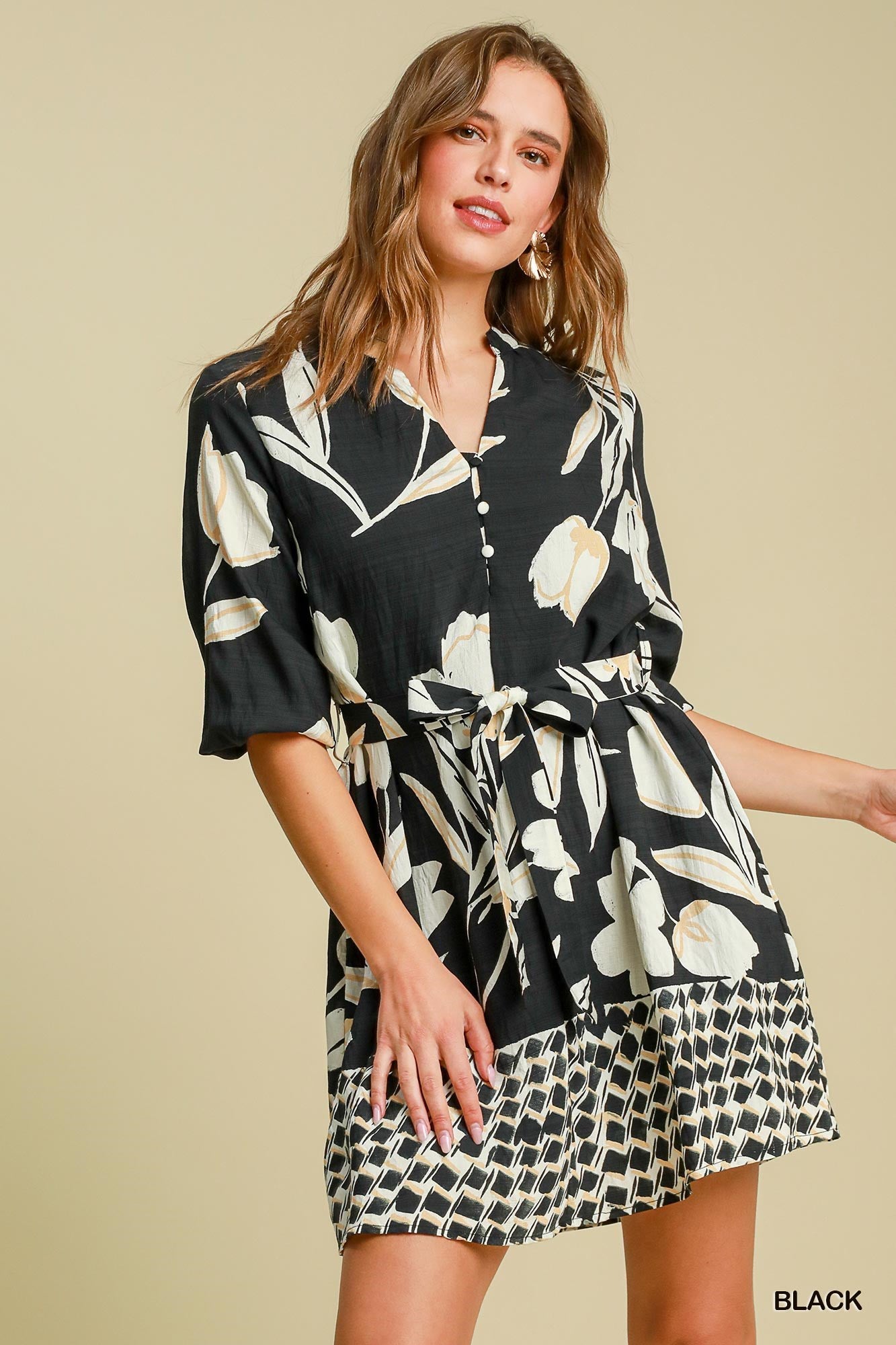 Floral Print Belted Mini Dress