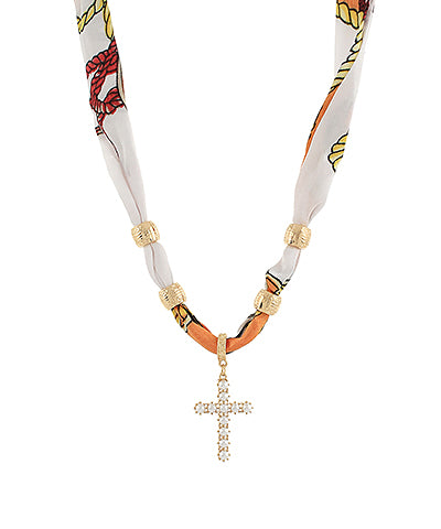 Pave Cross Scarf Necklace
