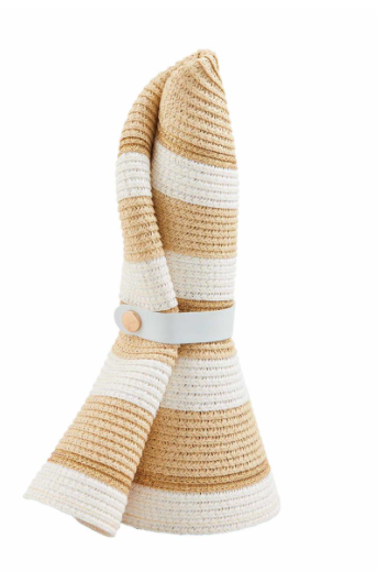 Collapsible Straw Hat- White and Tan Stripe