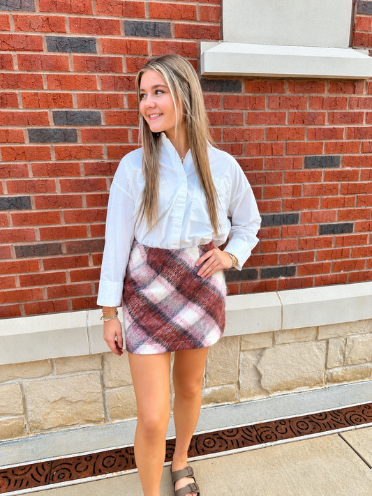 Dusty Blush Plaid Skirt