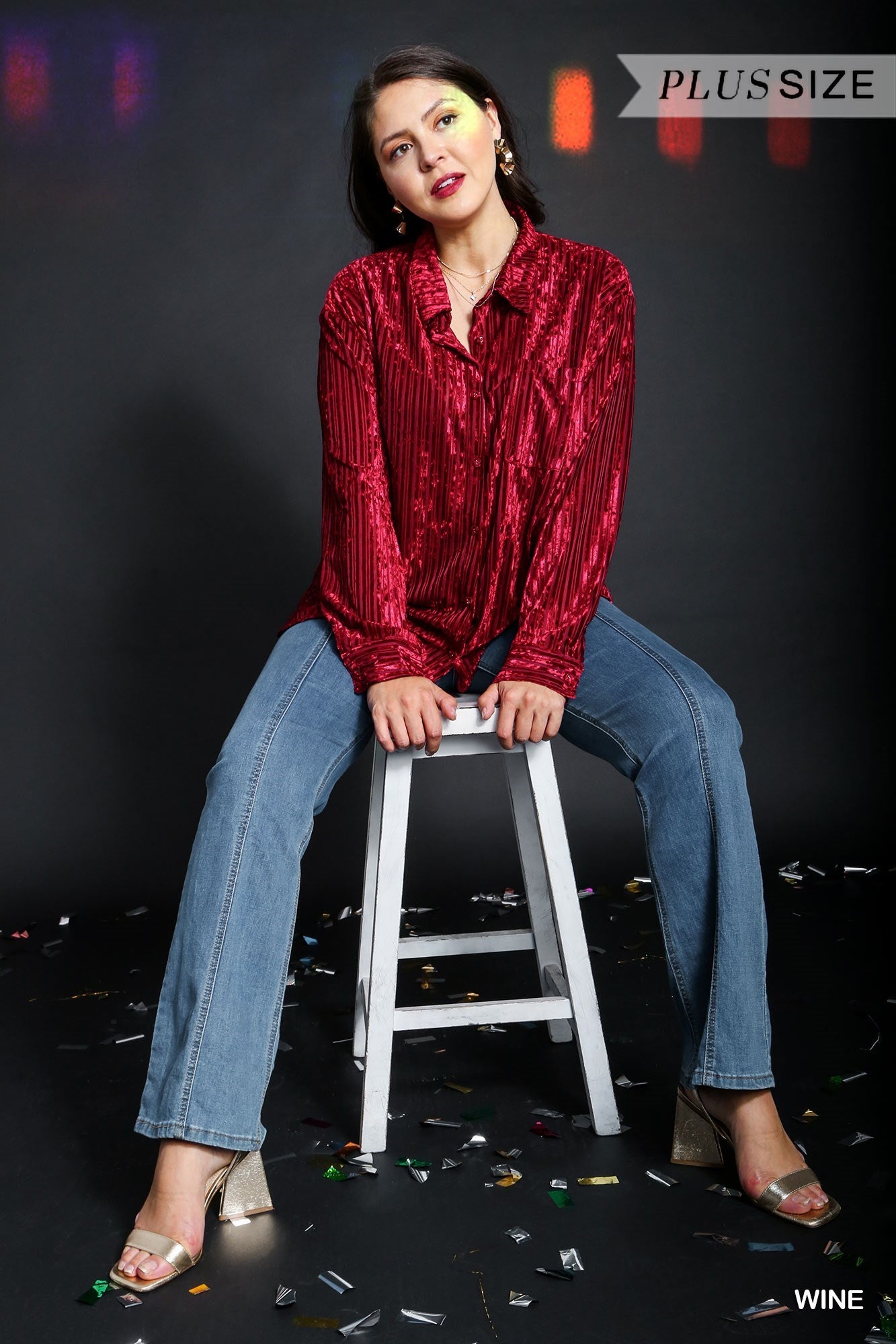 Stripped Crushed Velvet Button Down Shirt