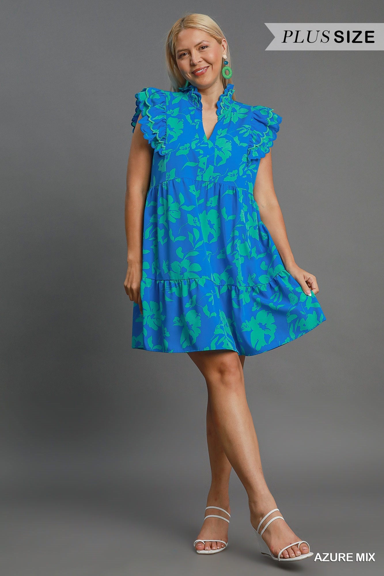 Umgee Two Tone Floral Print Midi Dress