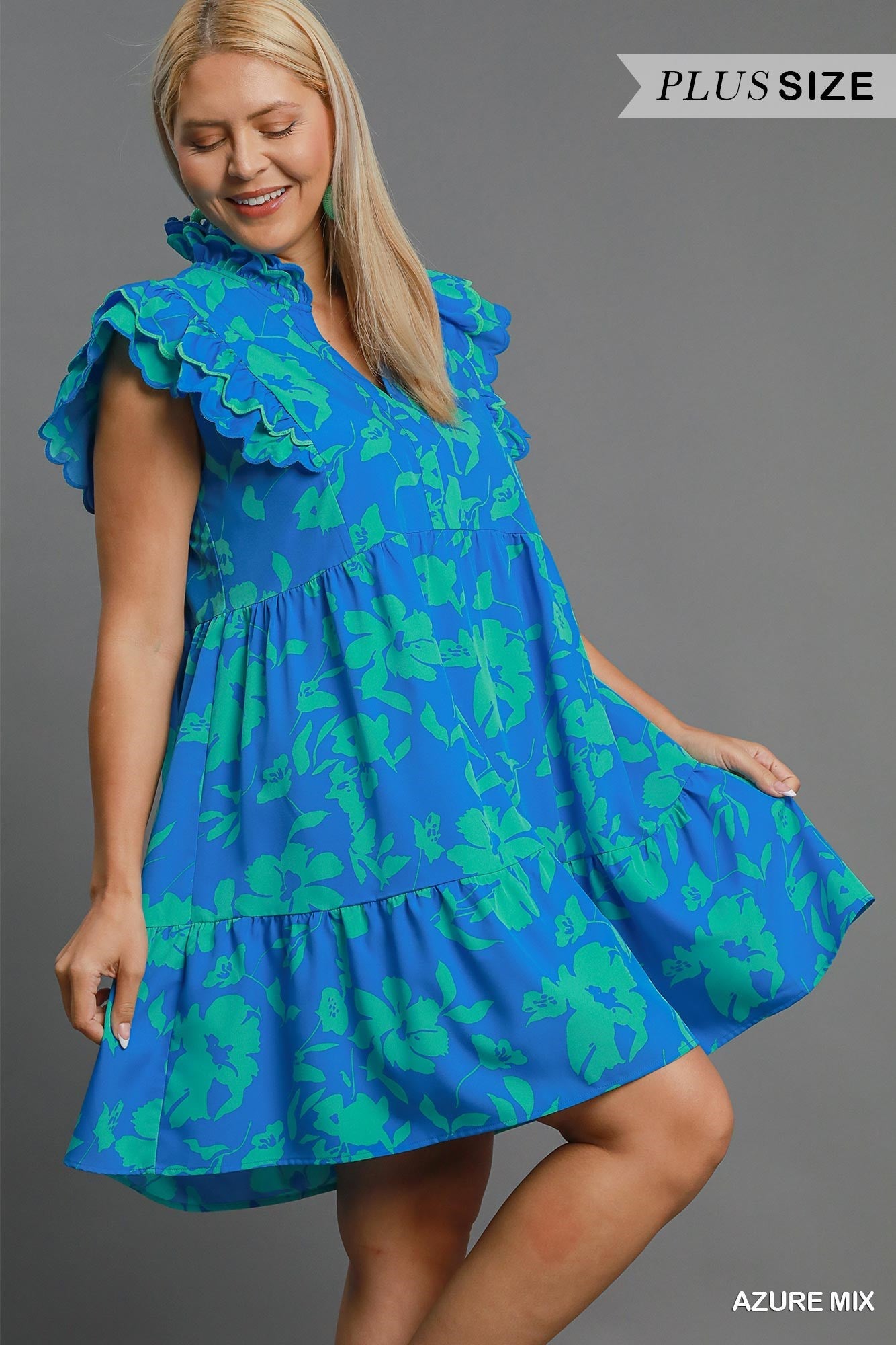 Umgee Two Tone Floral Print Midi Dress