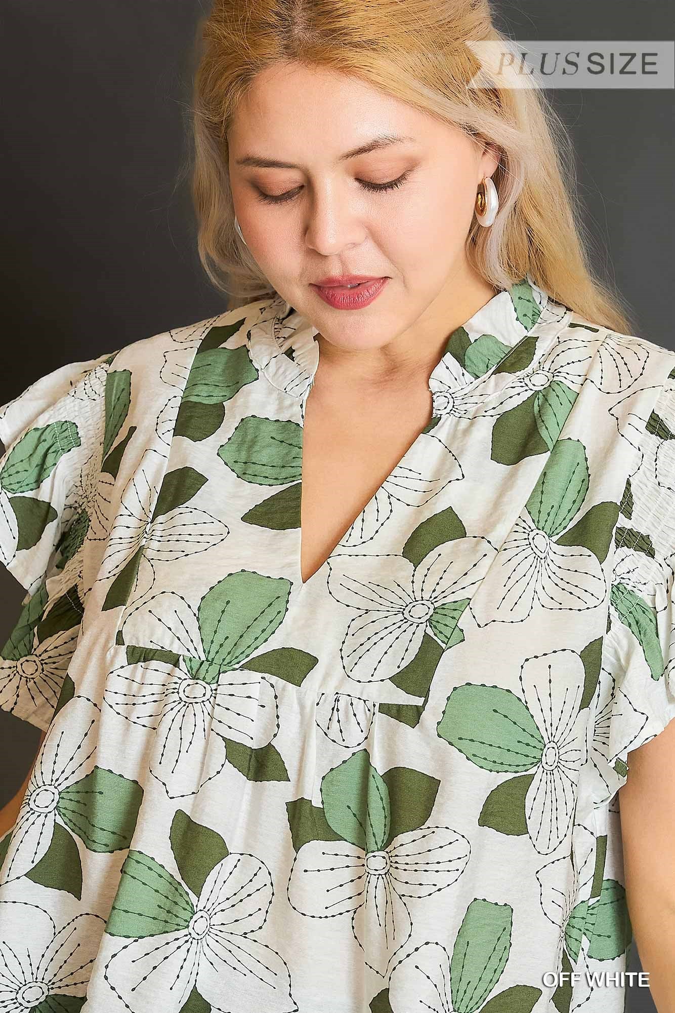 Curvy Floral Print Babydoll Top