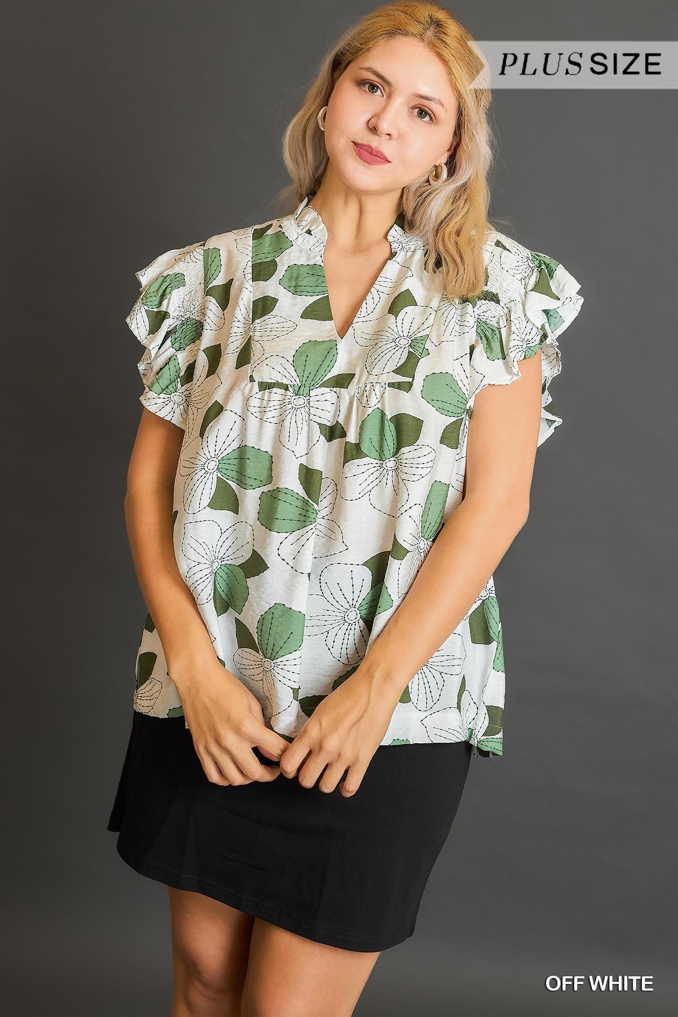 Curvy Floral Print Babydoll Top