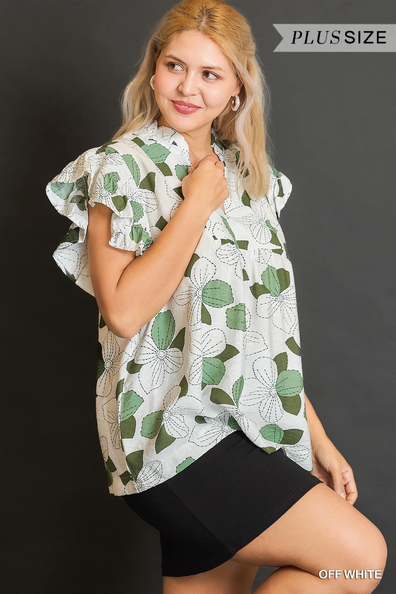 Curvy Floral Print Babydoll Top