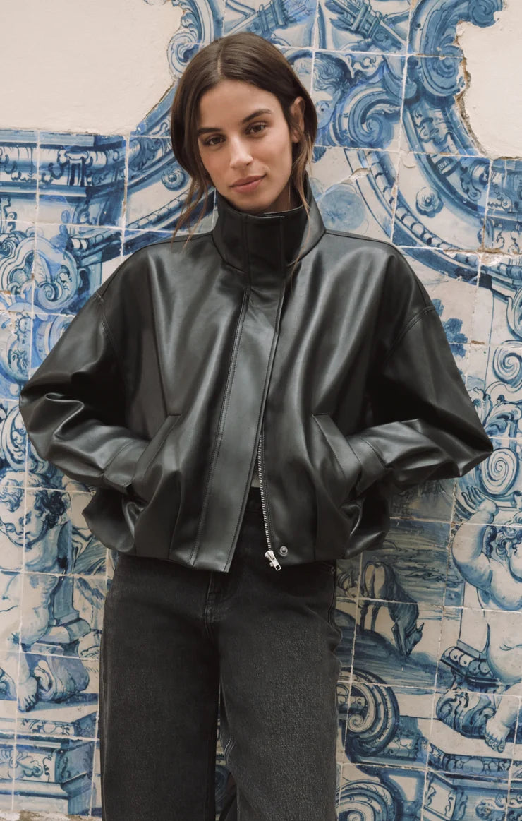 Corin Faux Leather Bomber Jacket