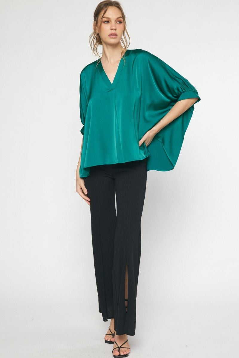 Satin V-neck 1/2 Sleeve Top