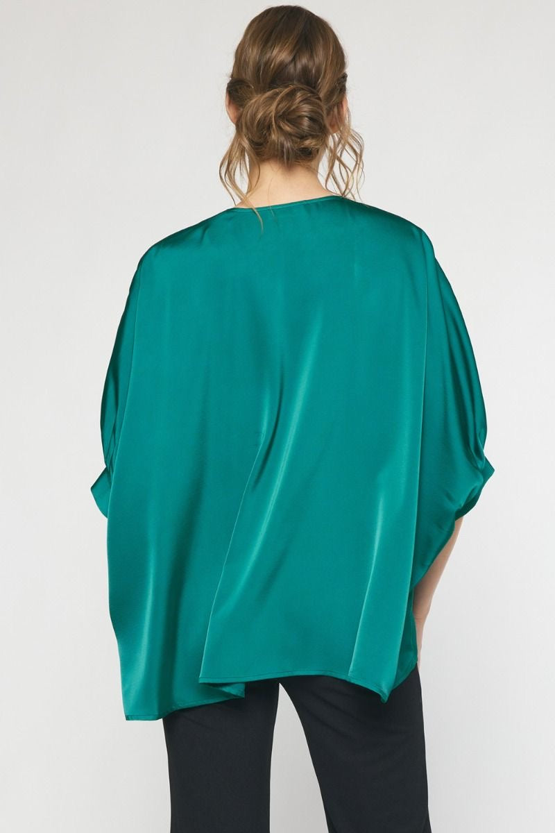 Satin V-neck 1/2 Sleeve Top