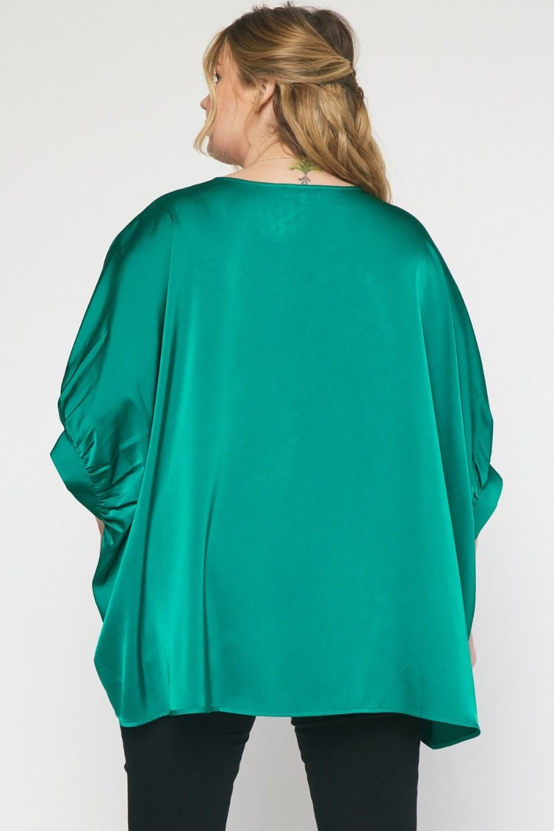 Satin V-neck 1/2 Sleeve Top