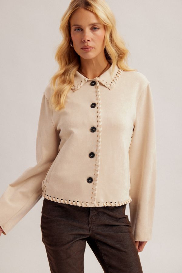 Braided Trim Suede Jacket