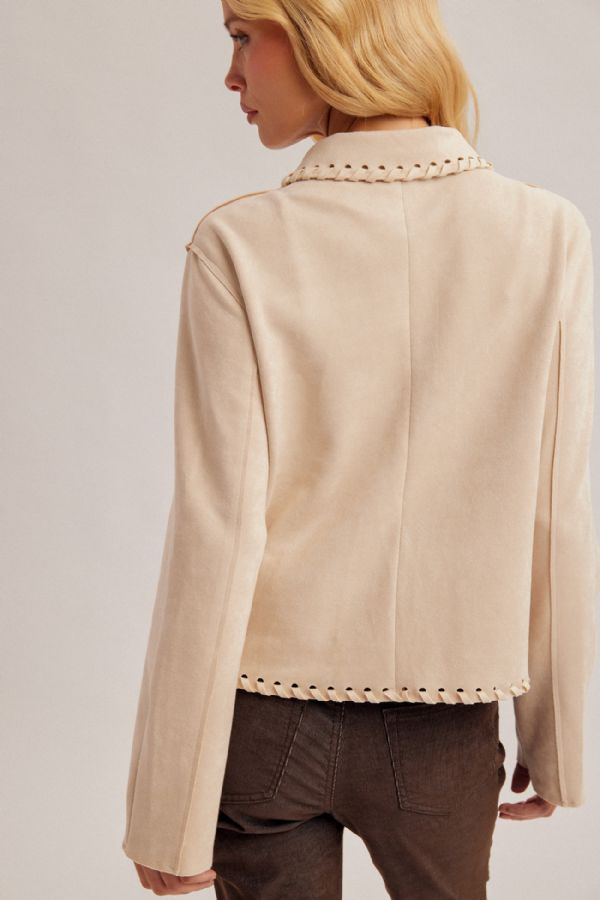 Braided Trim Suede Jacket