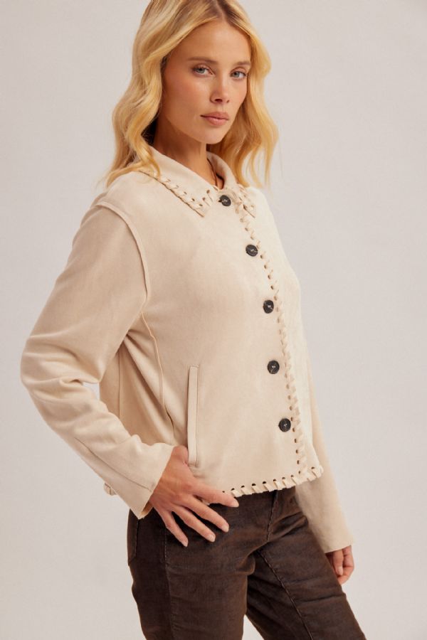 Braided Trim Suede Jacket