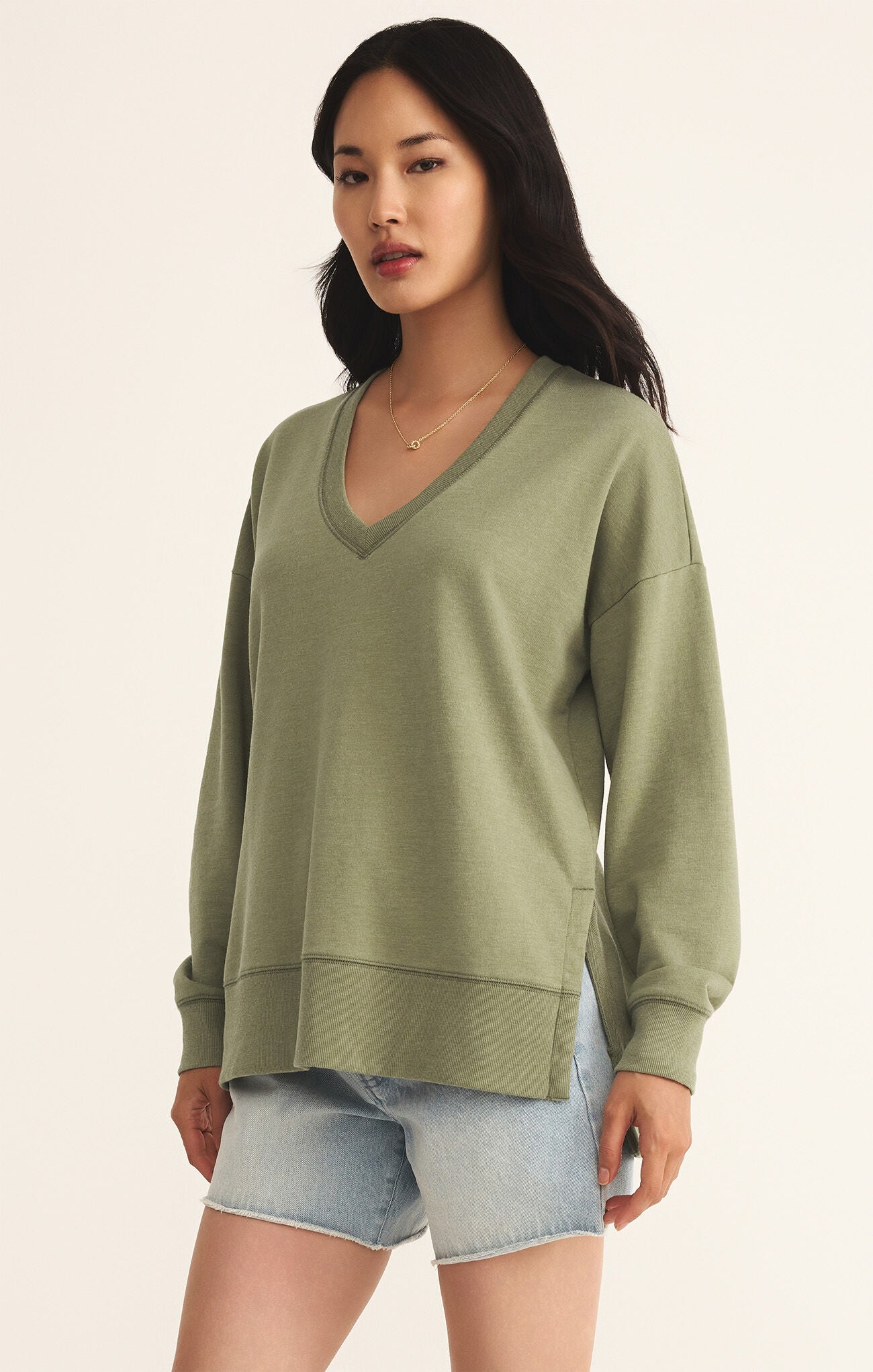 Z Supply WEEKENDER V-Neck Top- Avocado
