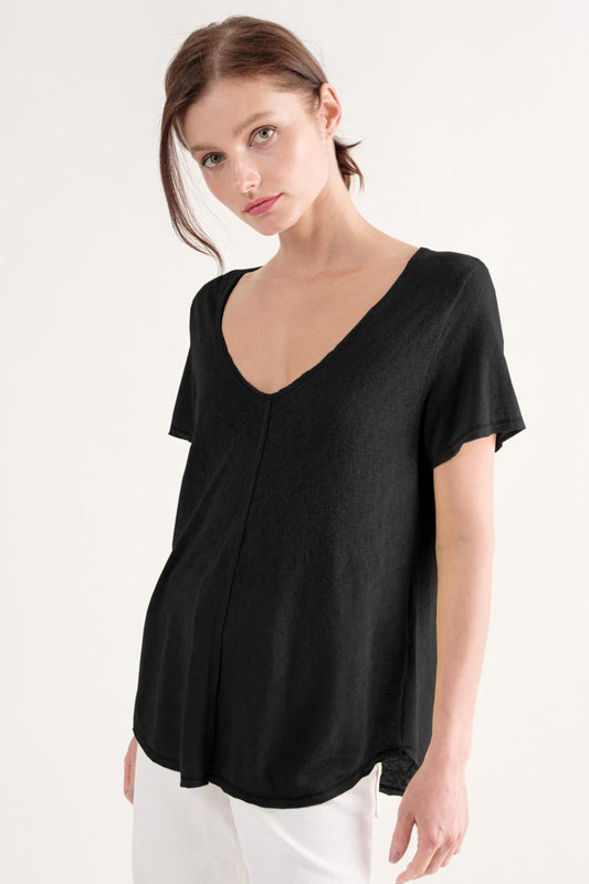 Slubby V Neck Split Center Tee
