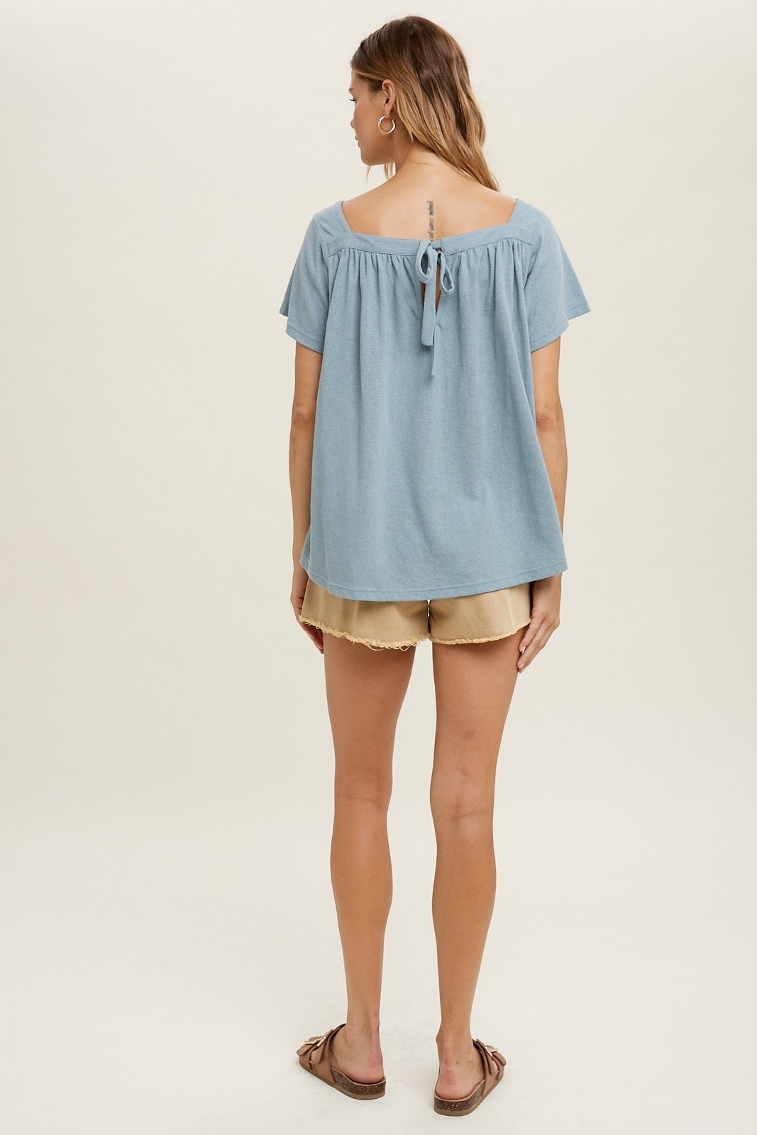 Wishlist® Square neck knit top with tie back